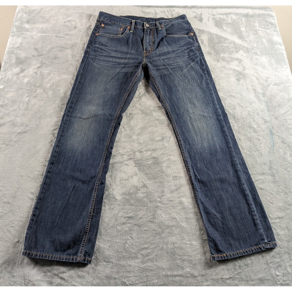 Levis 527 Jeans Men 34x32 Blue Slim Bootcut Stretch Dark Wash Faded Denim Casual